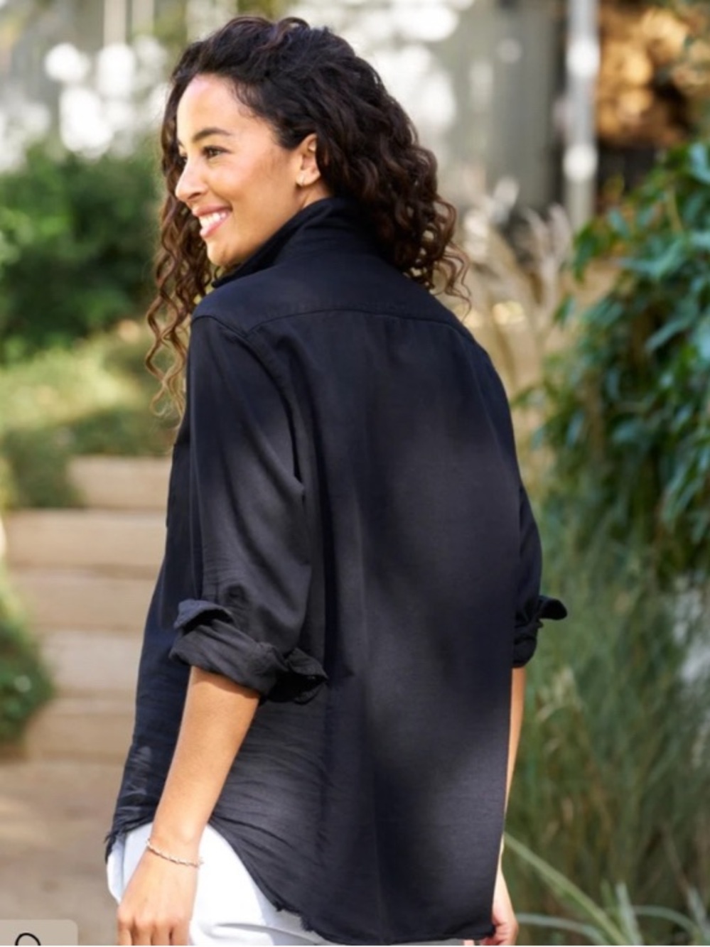 Frank & Eileen EILEEN Famous Top Button Up Long Sleeve Shirt Black Distressed - Picture 2 of 16